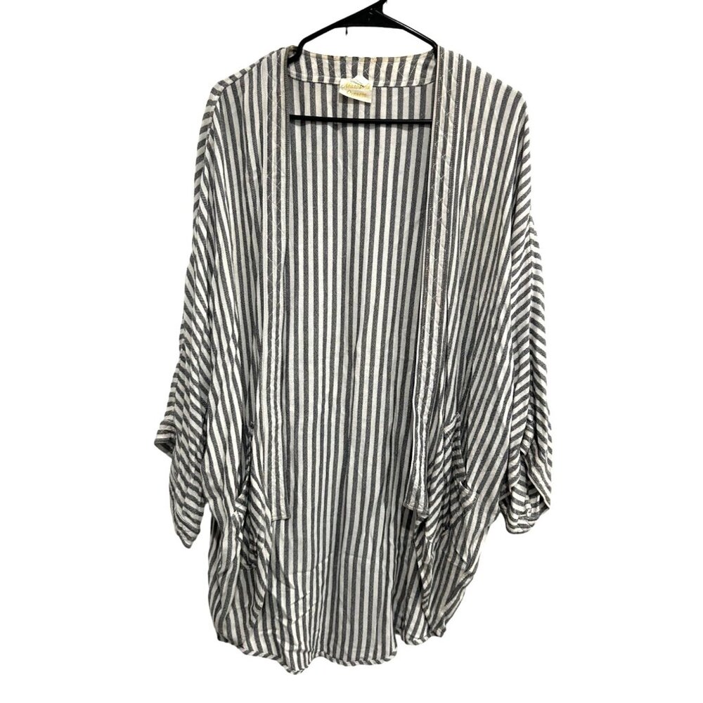 Vintage Marakesh Express Striped Gray White Kimono Cardigan Pockets